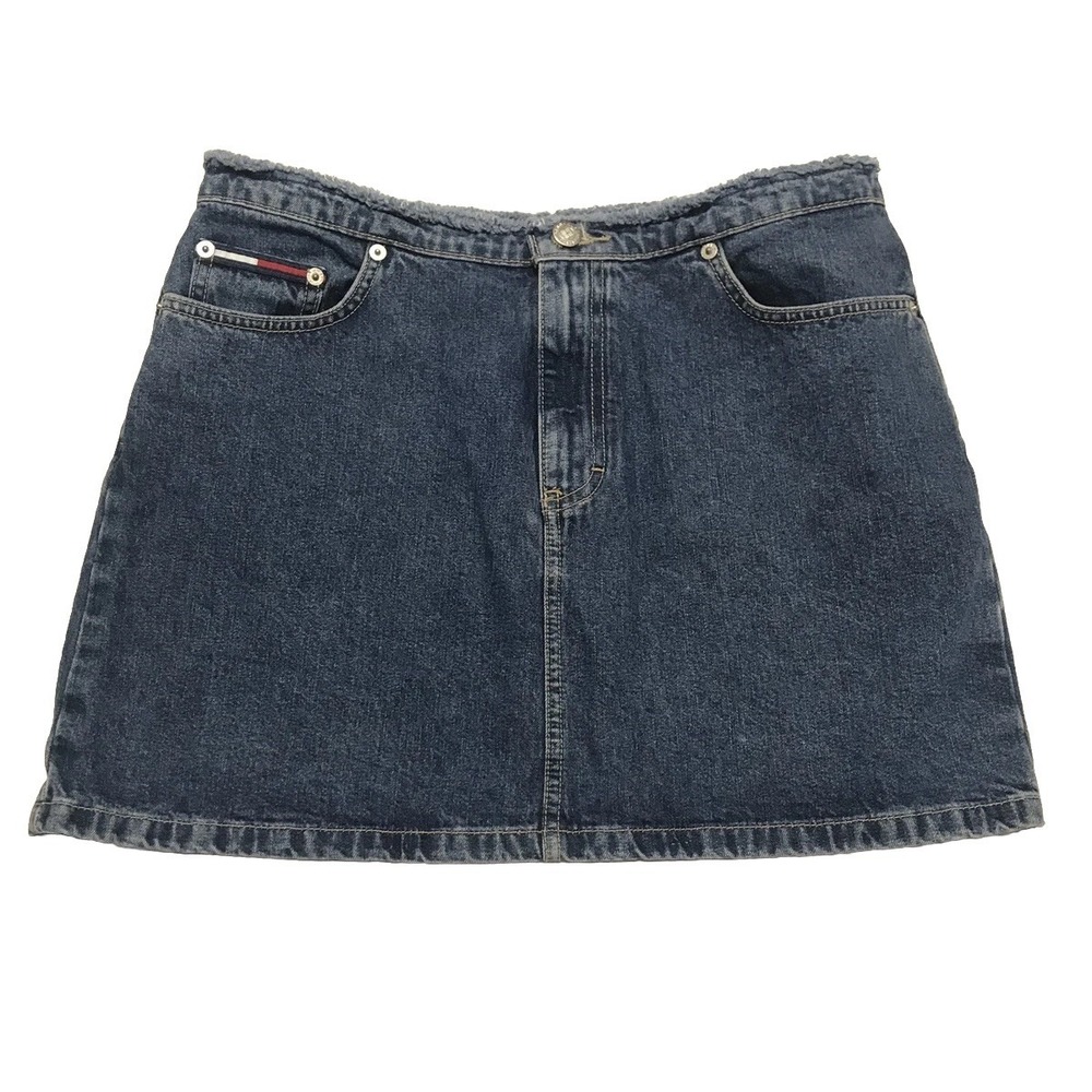 Tommy Hilfiger Denim Mini Skirt 9 M Frayed Waist y2k Urban Preppy Rodeo Fall Ivy